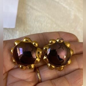 Mauve‎ & Gold Tone Vintage Clip on Earrings